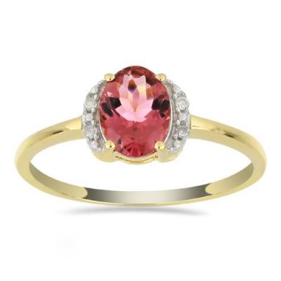 BUY 14K GOLD NATURAL RHODOLITE GEMSTONE CLASSIC RING WITH WHITE DIAMOND